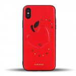 Wholesale iPhone X (Ten) Apple Design Studs Armor PU Leather Case (Red)